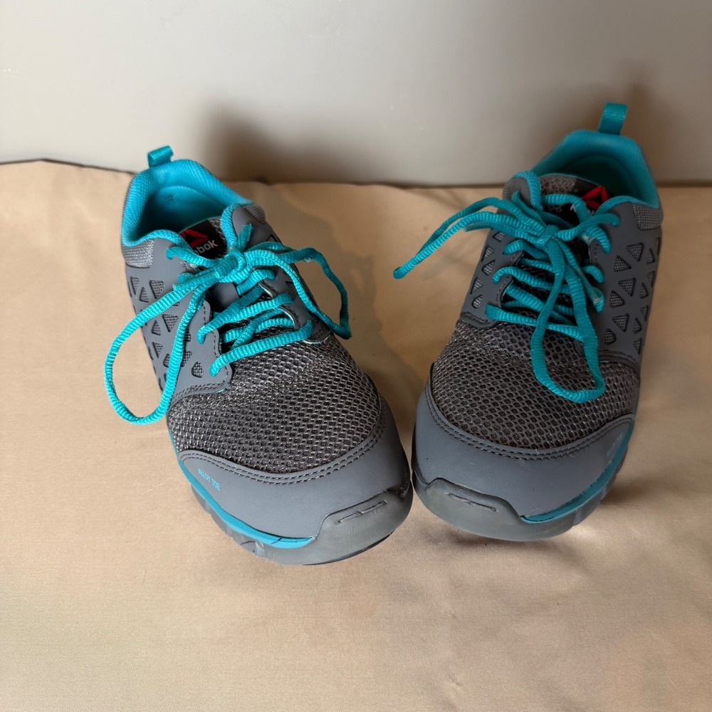 Reebok Work Sublite Cushion Alloy Toe Grey Teal Athletic Safety Shoes Womens 7.5
